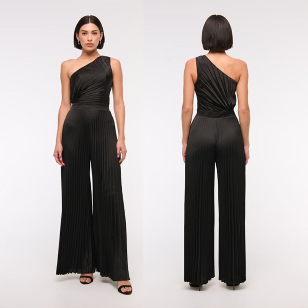 A&F Giselle Pleated One-Shoulder Jumpsuit US Size 4-6 - NAVY - Picture 2 of 5